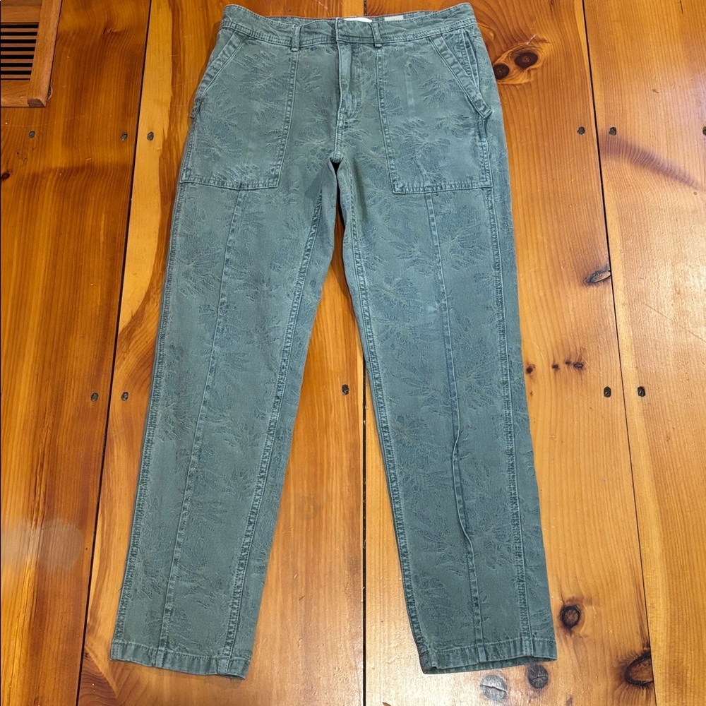 ANTHROPOLOGIE 28 Blue/Green The Wanderer Palm Leaf Pattern Pants